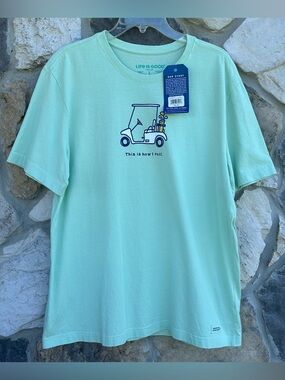 NEW Life Is Good Crusher Tee Mens Size L Tshirt Green Golf Father's Day Gift